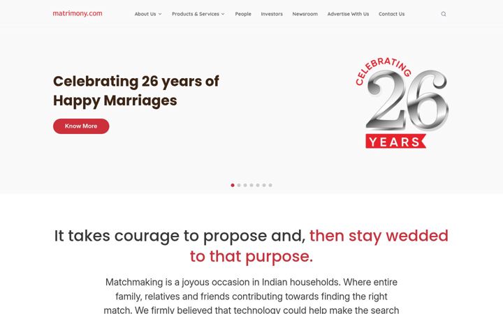 Screenshot of matrimony.com