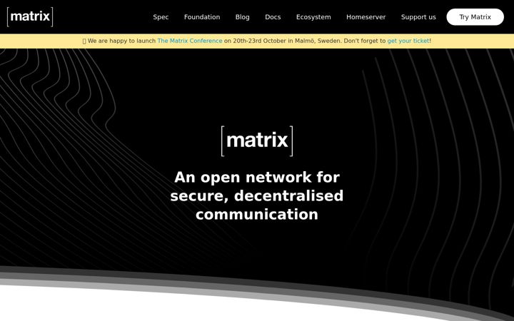 Captură de ecran a matrix.org