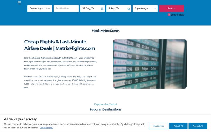 Screenshot of matrixflights.com