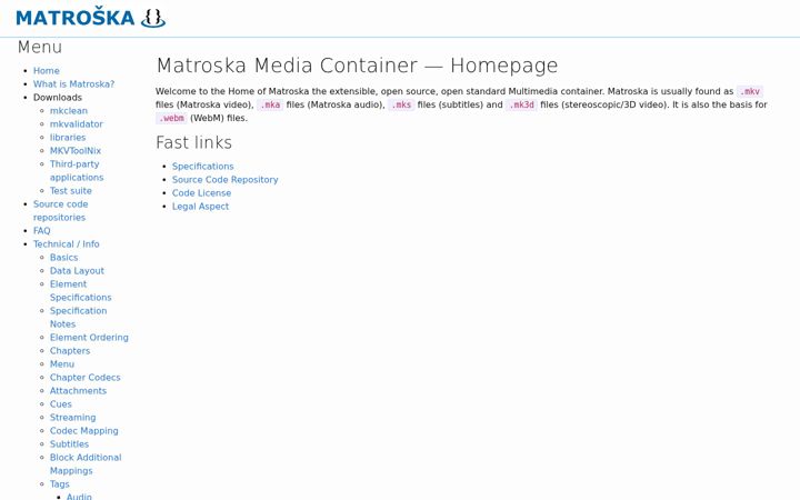 Screenshot of matroska.org