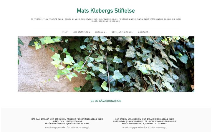 Skärmbild av matsklebergsstiftelse.se