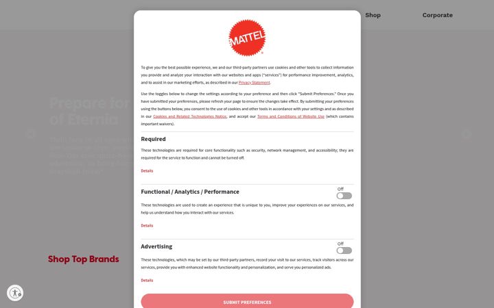 Screenshot van mattel.com