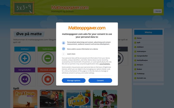 Screenshot of matteoppgaver.com