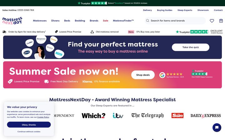 Screenshot of mattressnextday.co.uk