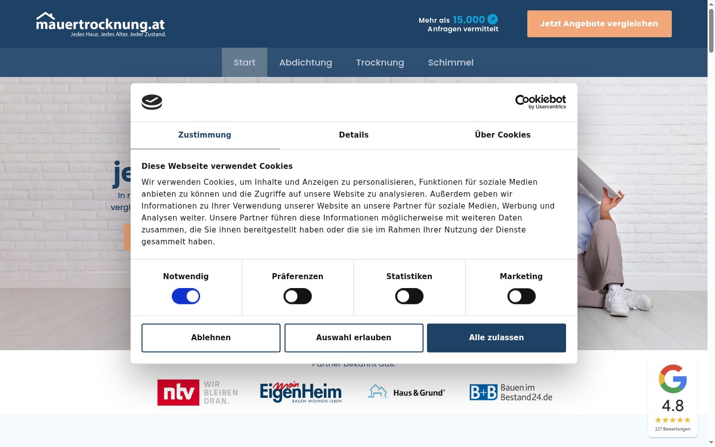 Screenshot van de toestemmingsbanner zoals getoond vóór enige interactie
