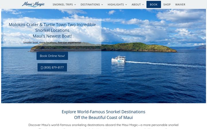Screenshot of mauimagicsnorkel.com