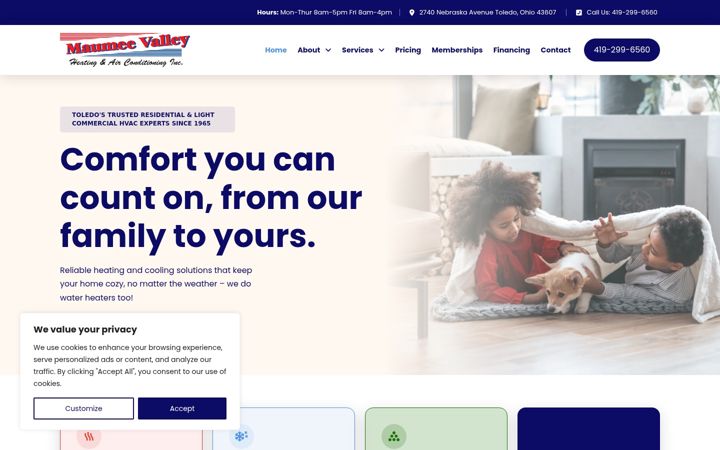 Screenshot of maumeevalleyheating.com