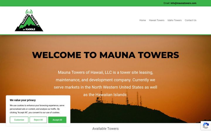 Screenshot of maunatowers.com