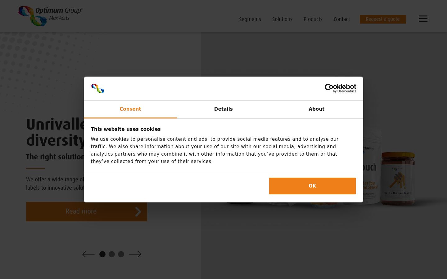 Screenshot del banner di consenso mostrato prima di qualsiasi interazione