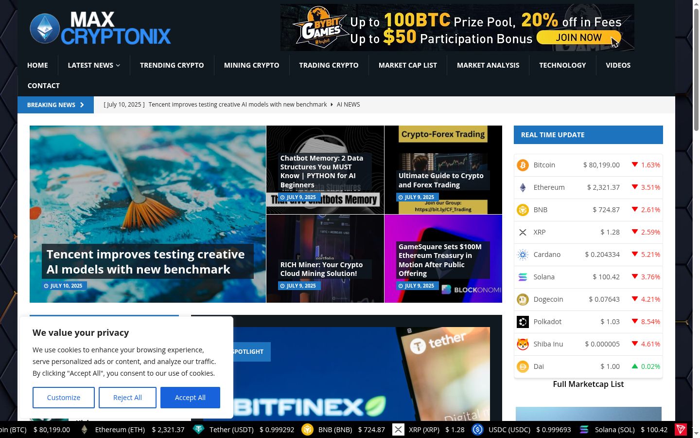 Screenshot del banner di consenso mostrato prima di qualsiasi interazione