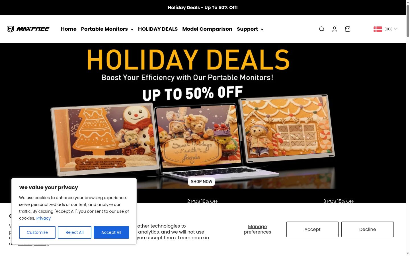 Screenshot del banner di consenso mostrato prima di qualsiasi interazione