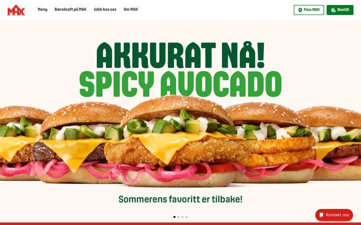 Screenshot of maxhamburger.no