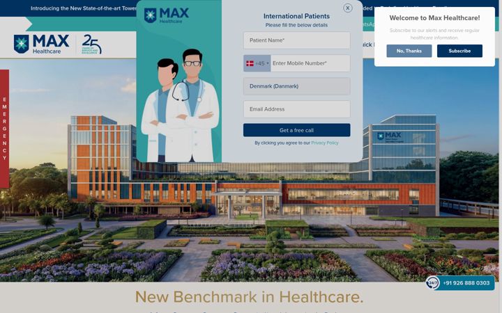 Skærmbillede af maxhealthcare.com