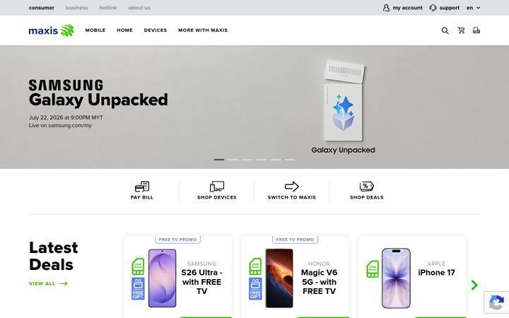 Skärmbild av maxis.com.my