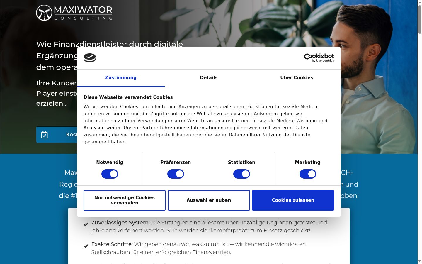 Screenshot del banner di consenso mostrato prima di qualsiasi interazione