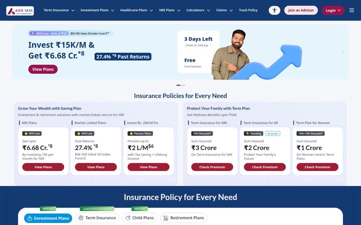 Screenshot of maxlifeinsurance.com