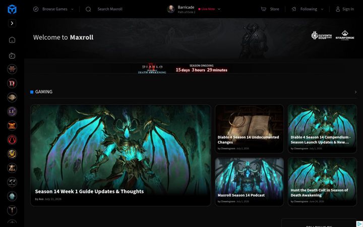 Screenshot von maxroll.gg