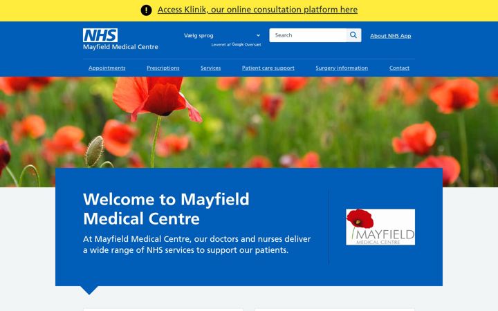 Screenshot of mayfieldmedicalcentrepaignton.nhs.uk
