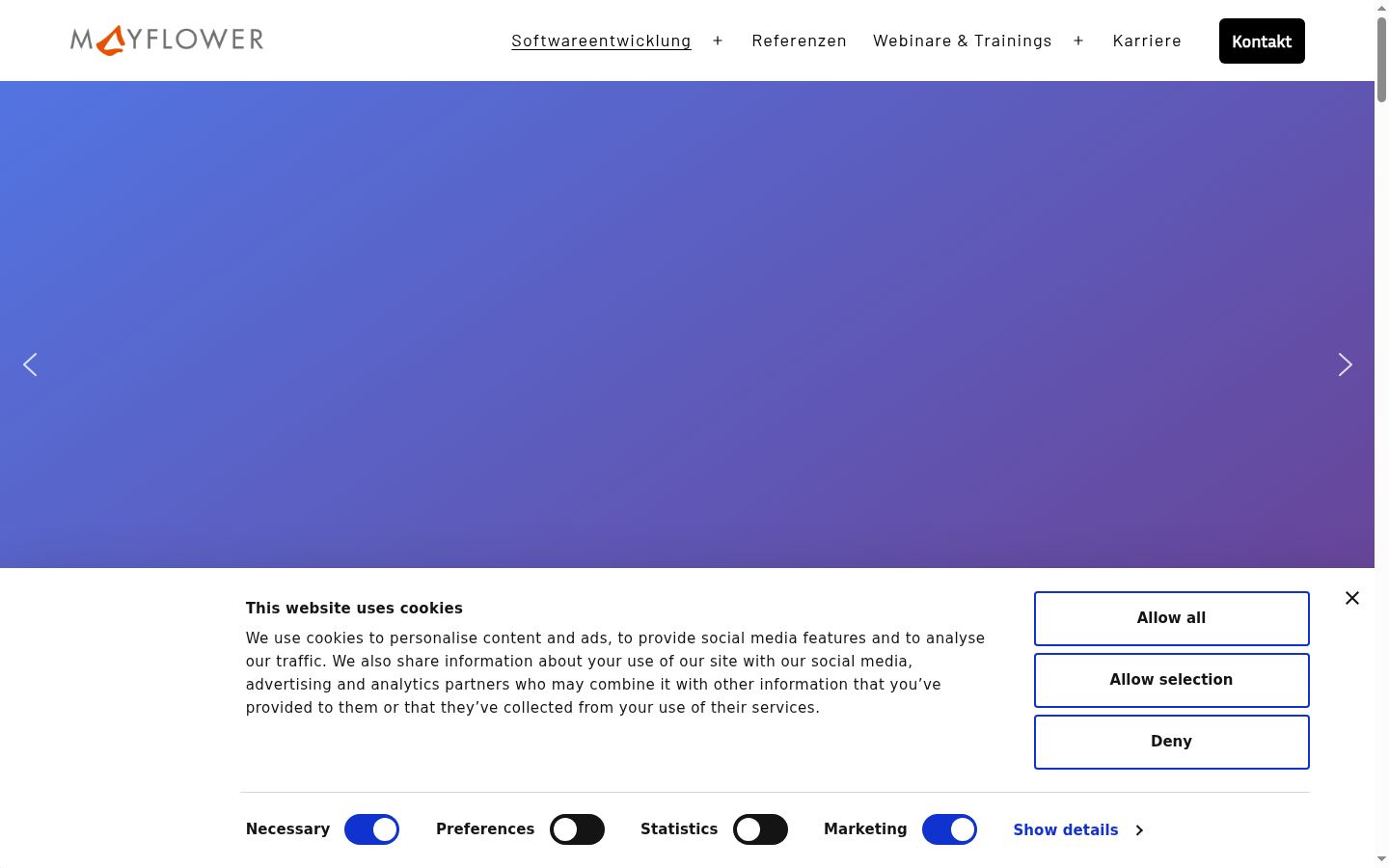 Capture d'écran de la bannière de consentement affichée avant toute interaction