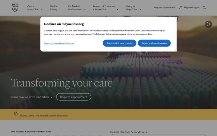 Screenshot ta' mayoclinic.org