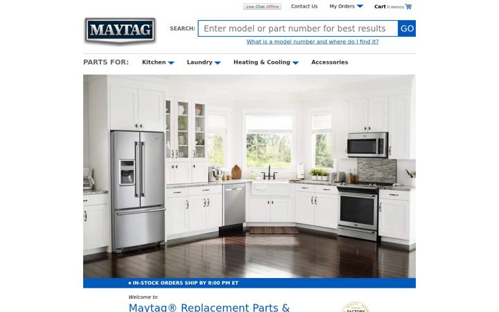 Screenshot of maytagreplacementparts.com