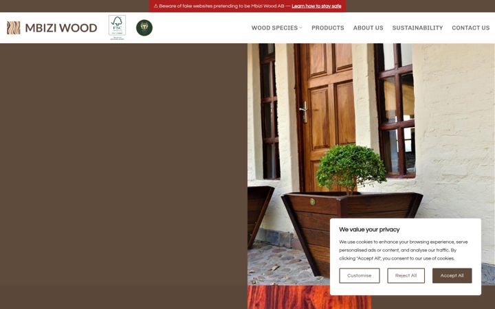 Screenshot of mbiziwood.com