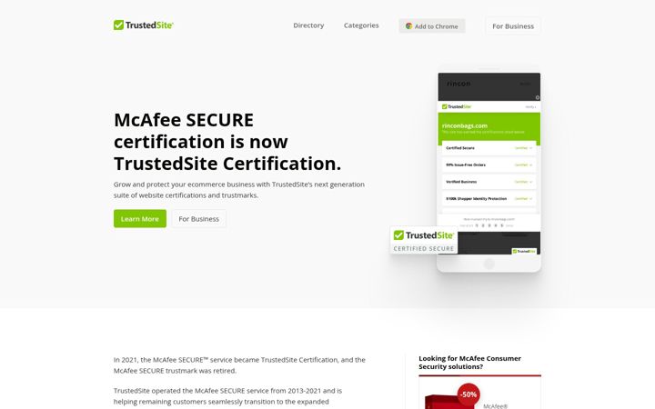 Screenshot of mcafeesecure.com