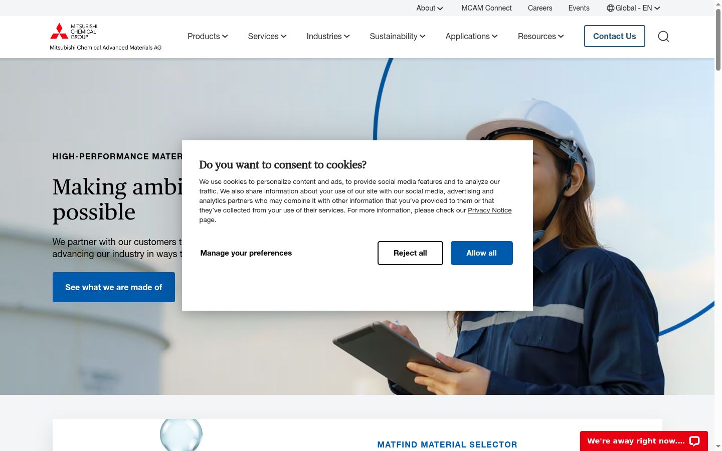 Screenshot del banner di consenso mostrato prima di qualsiasi interazione