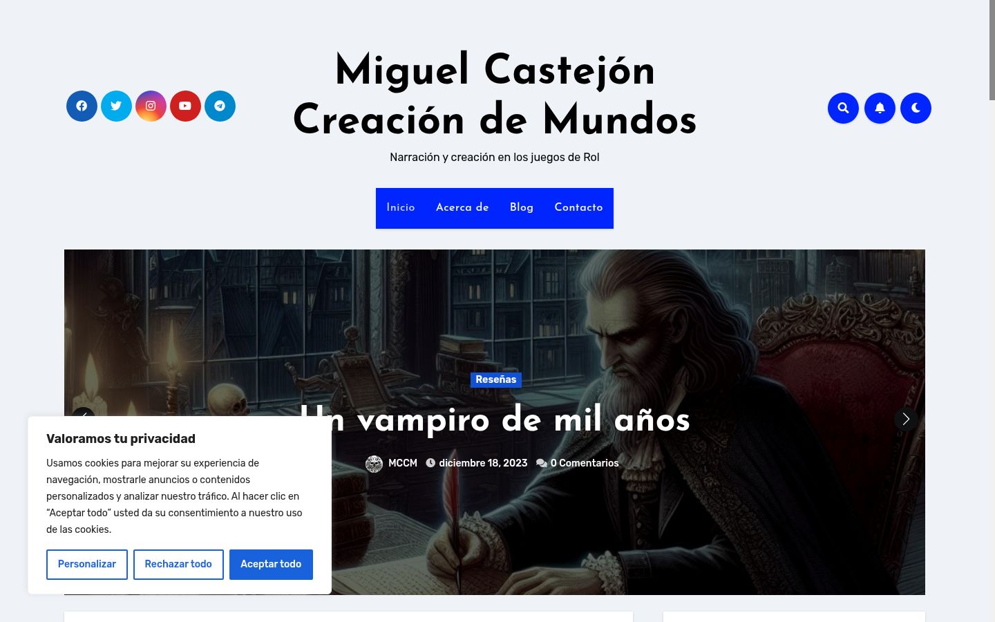 Captura de ecrã do banner de consentimento apresentado antes de qualquer interação
