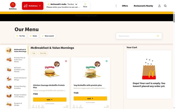 Screenshot of mcdelivery.co.in