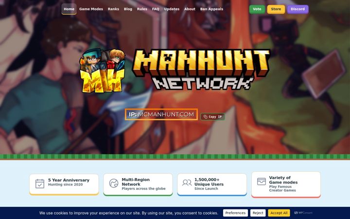 Screenshot of mcmanhunt.com
