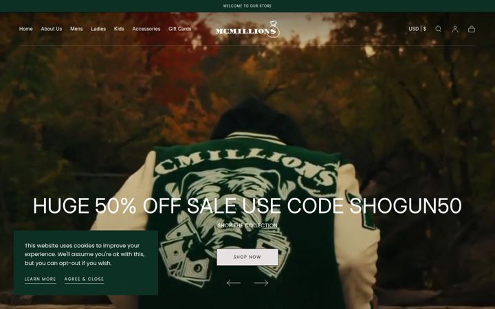 Screenshot of mcmillionsapparel.com