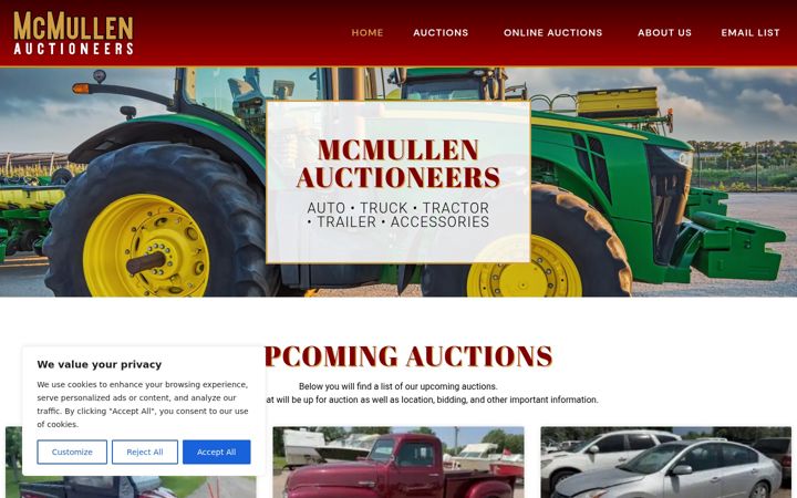 Screenshot of mcmullenauctions.com