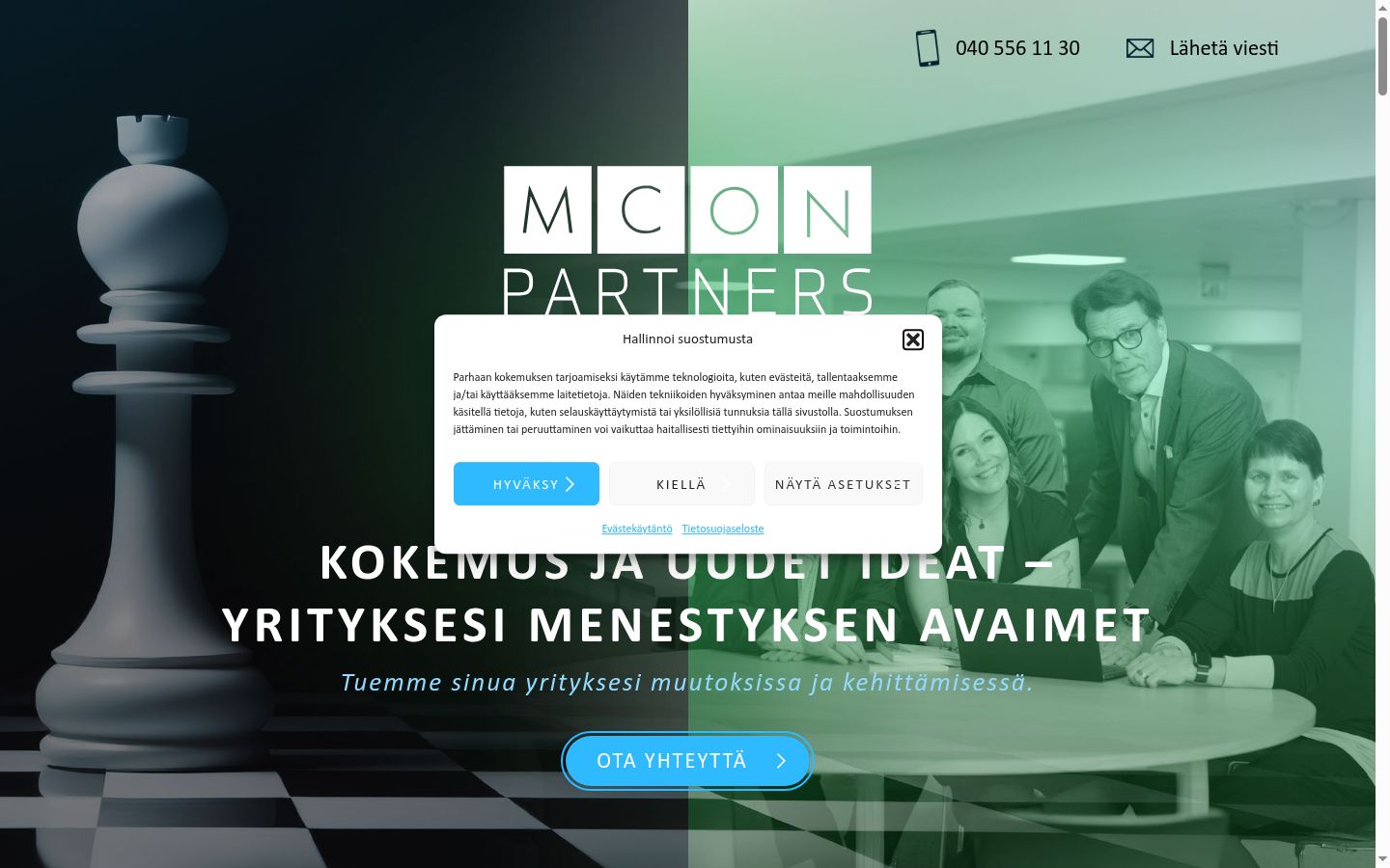 Captura de ecrã do banner de consentimento apresentado antes de qualquer interação