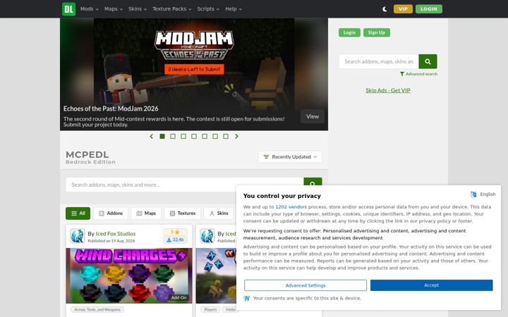 Screenshot of mcpedl.com