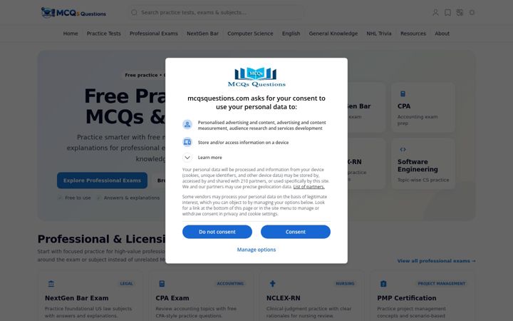 Screenshot of mcqsquestions.com