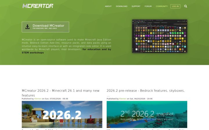 Skærmbillede af mcreator.net