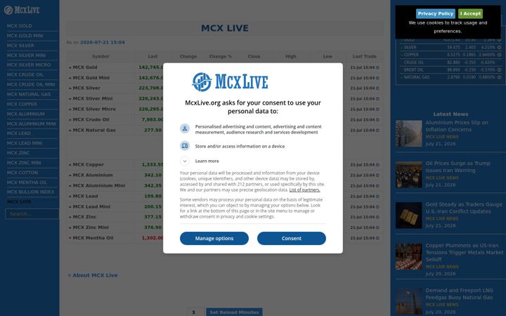 Screenshot of mcxlive.org