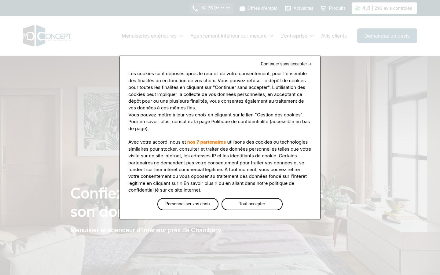 Captura de ecrã do banner de consentimento apresentado antes de qualquer interação