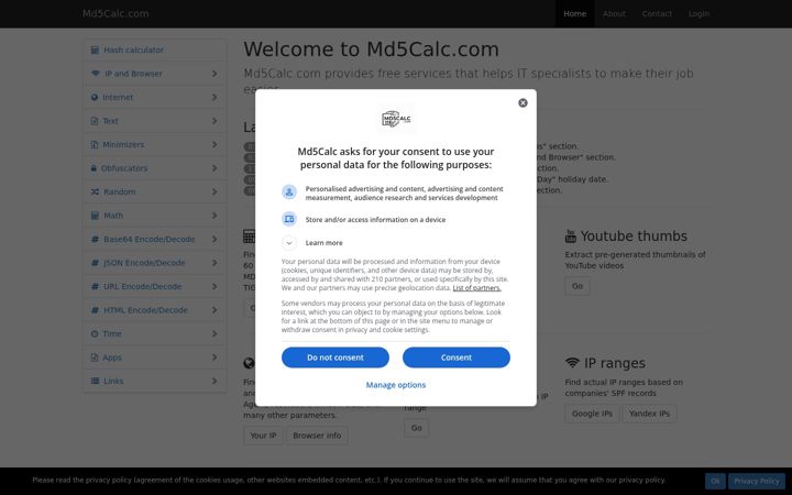 Screenshot of md5calc.com