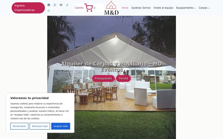 Screenshot of mdalquilereseventos.com