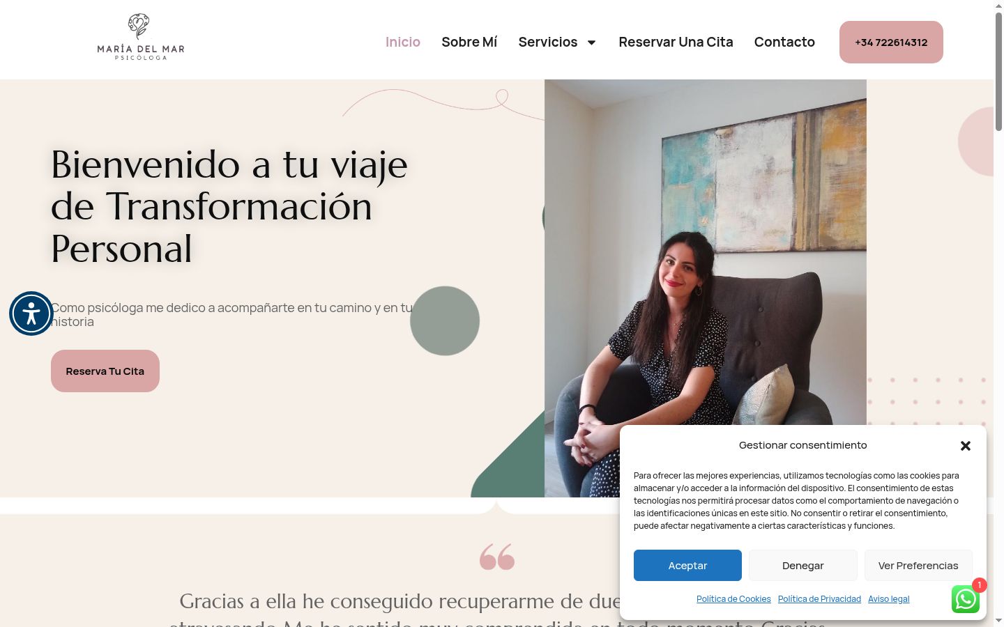 Captura de pantalla del banner de consentimiento mostrado antes de cualquier interacción