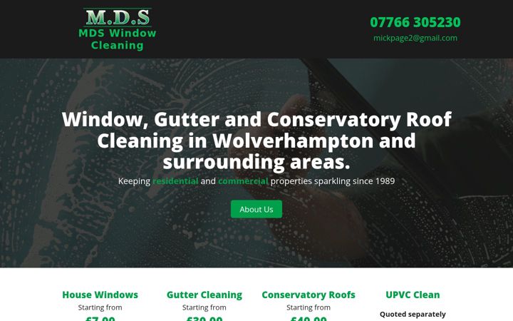 Screenshot stránky mdswindowcleaners.co.uk