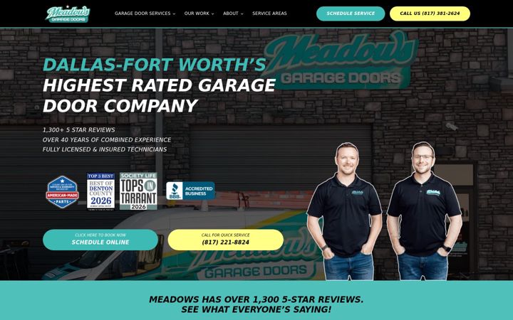 Screenshot of meadowsgaragedoors.com