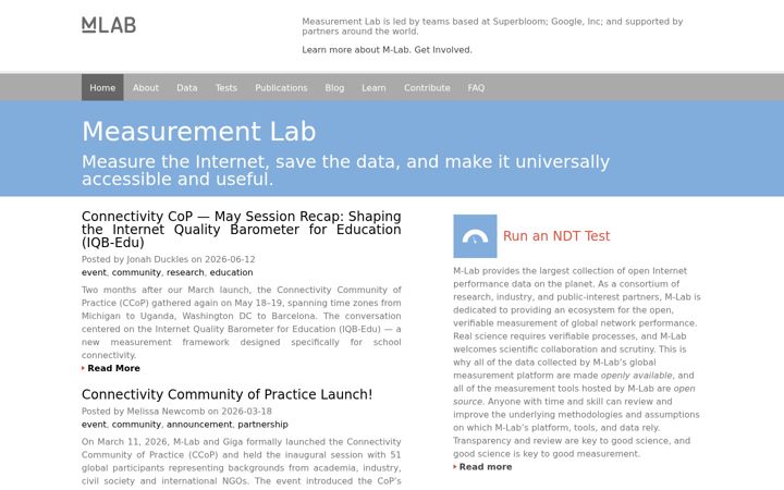 Capture d'écran de measurementlab.net
