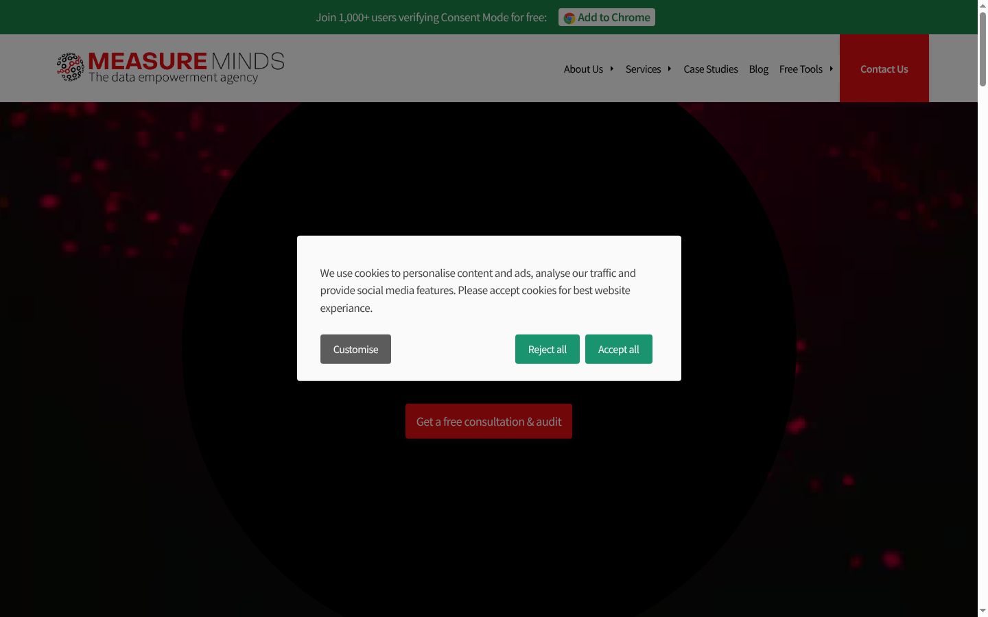 Screenshot des Einwilligungsbanners vor jeglicher Interaktion