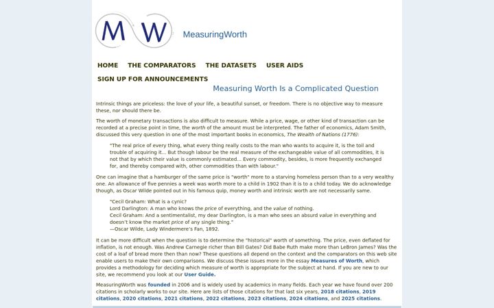 Screenshot of measuringworth.com
