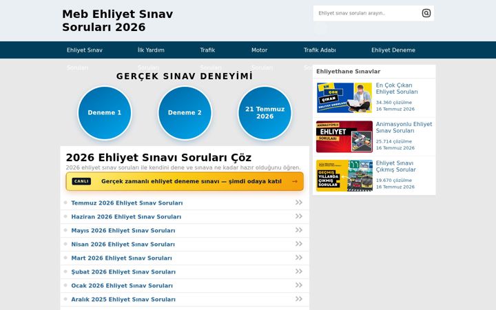Screenshot of mebehliyetsinavsorulari.com