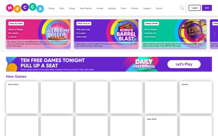 Ekrānuzņēmums no meccabingo.com