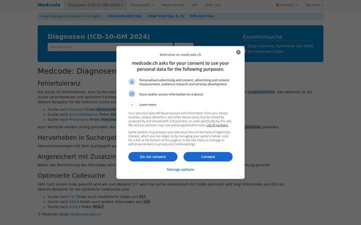 Screenshot of medcode.ch